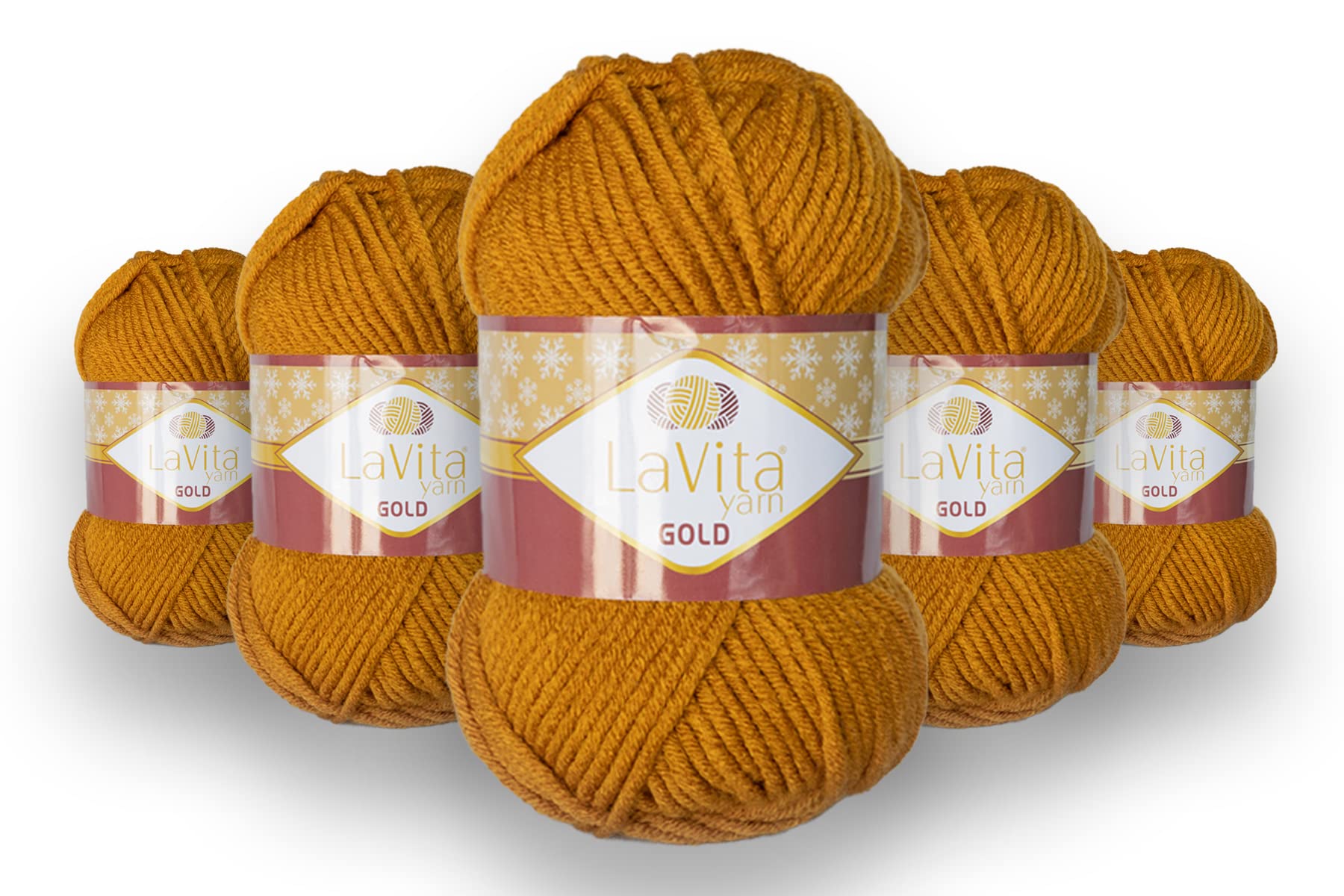 LaVita Yarn Gold Hand Knitting Yarn 5-Pieces Pack 100% Acrylic Yarn, 1 Ball 100 gr, 100 mt (9537)