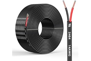 MZIKLR 14 Gauge 2 Conductors 30FT Electrical Wire, Flexible Low Voltage PVC Copper Clad Aluminum Extension Cord for Car Speaker Wire, Car Lighting, LED Wire, Outdoor Lighting, Residential Wiring, 12V/24V DC