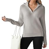 Womens Sweater V Neck Long Sleeve Zipper Casual Bussiness Fall Pollover Trendy Tops