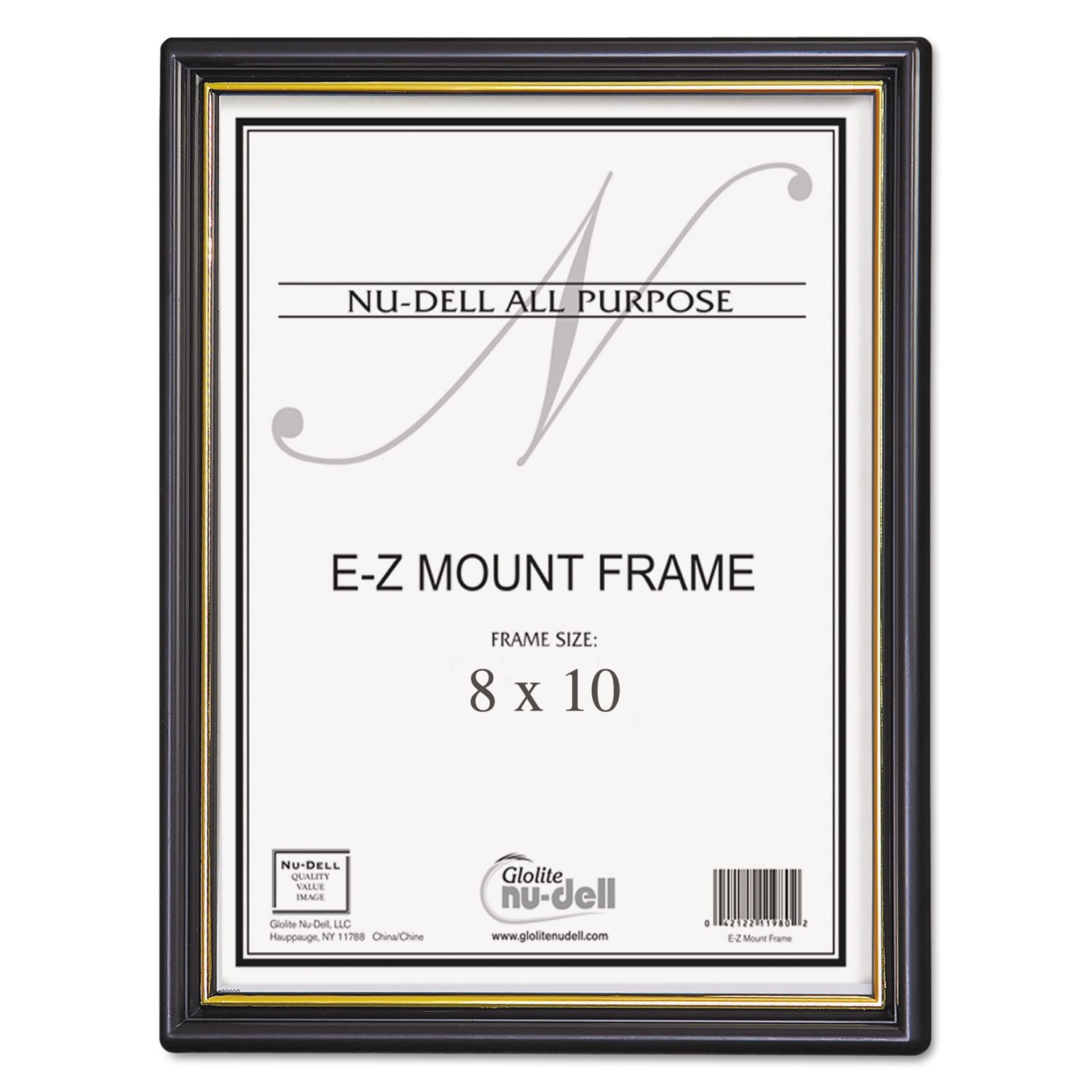 Nudell 8 x 10 Inches EZ Mount Document Frame Plastic Face, Black with Gold Trim