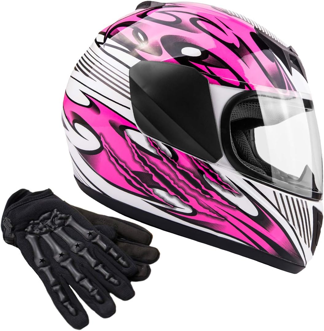 Typhoon Youth Kids Full Face Helmet with Shield & Gloves Combo Motorcycle Street Dirt Bike