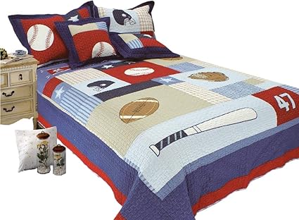 Lelva Children S Bedspreads Set Sports Bedding Kids Bedding Boys Basketball Baseball Soccer Twin Amazon Co Uk Kitchen Home