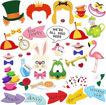 Amazon Com Alice In Wonderland Photo Booth Props Bizoerade 40pcs