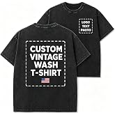 COOZEBRA Vintage Acid Wash T Shirts for Men Women, Custom T Shirts Design Your Own, Personalized T Shirts Front and Back