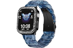 BINLUN Resin Watch Bands with Case Compatible with Apple Watch Band 40mm 41mm 44mm 45mm Women Watch Strap with Glitter Bling Protective Cover Wristband for iWatch Series 8 7 SE SE2 6 5 4