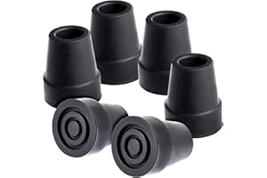 6 Pack Replacement Rubber Cane Tips for Canes, Walking Sticks, Walkers (Black, 3/4 Inch Tip)