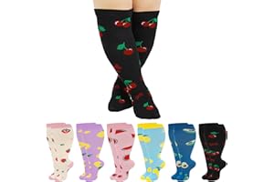 6 Pairs Plus Size Compression Socks Wide Calf for Women and Men, 15.2-23.8 MMHG Extra Wide Calf Knee High Stockings Socks