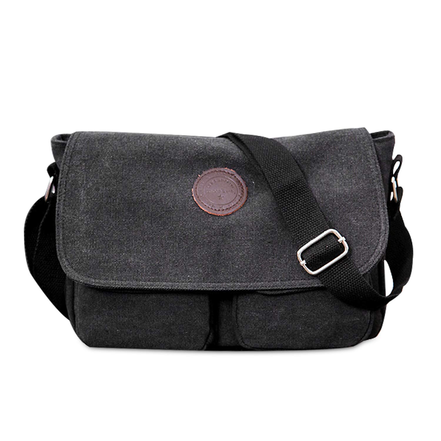 FANDARE Unisex Canvas Shoulder Bag 7.9 Inch Tablet Messenger Bag Briefcase Men/Women Sports Bag Work School Satchel, Black, L, Retro