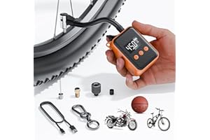 TIILETZOTE Electric Mini Bike Pump 130 PSI, Portable Bike Tire Pump with Gauge, Rechargeable Tiny Bicycle Inflator, Auto-shutoff Air Pump for Mountain/City/Road Bike with Presta & Schrader Valve