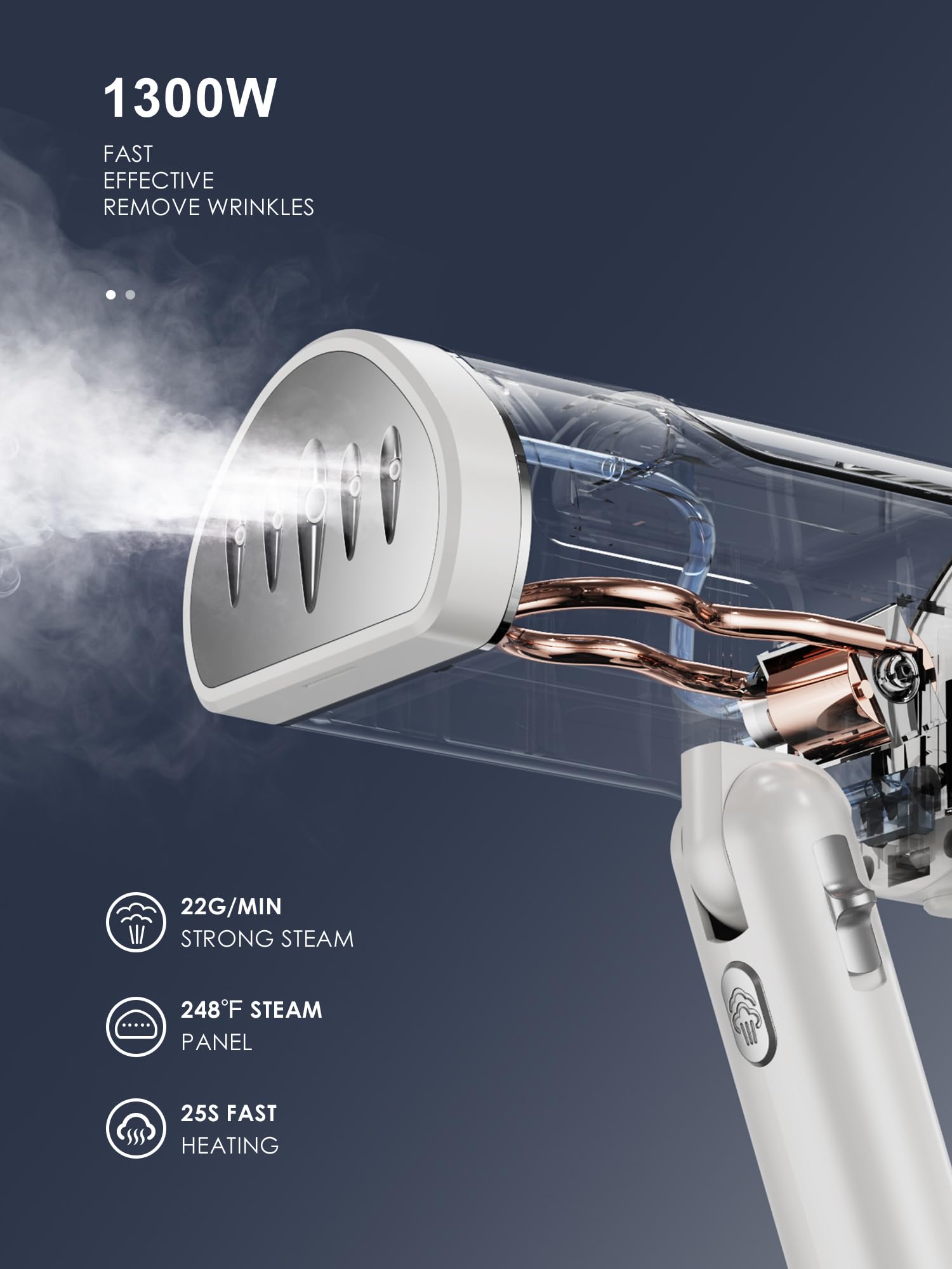 Reemix Portable Garment Steamer, Foldable Handheld 1300W, Travel Size Fast Heat-up, Fabric Steamer for Home & Travel, 120V Only (White)