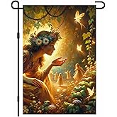 IVN Spring Fairy Garden Flag 12x18 Inch Double Sided Enchanted Forest Flag with Flower Crown Fairy and Glowing Fairies Fantasy Yard Decor for Outdoor Lawn Porch or Seasonal House Decoration