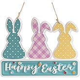 pechpell Metal Happy Easter Door Hanger Sign, Easter Bunny Wall Hanging Front Door Decor, Spring Rabbit Decorative Signage Plaque Outdoor Indoor Decorations for Home