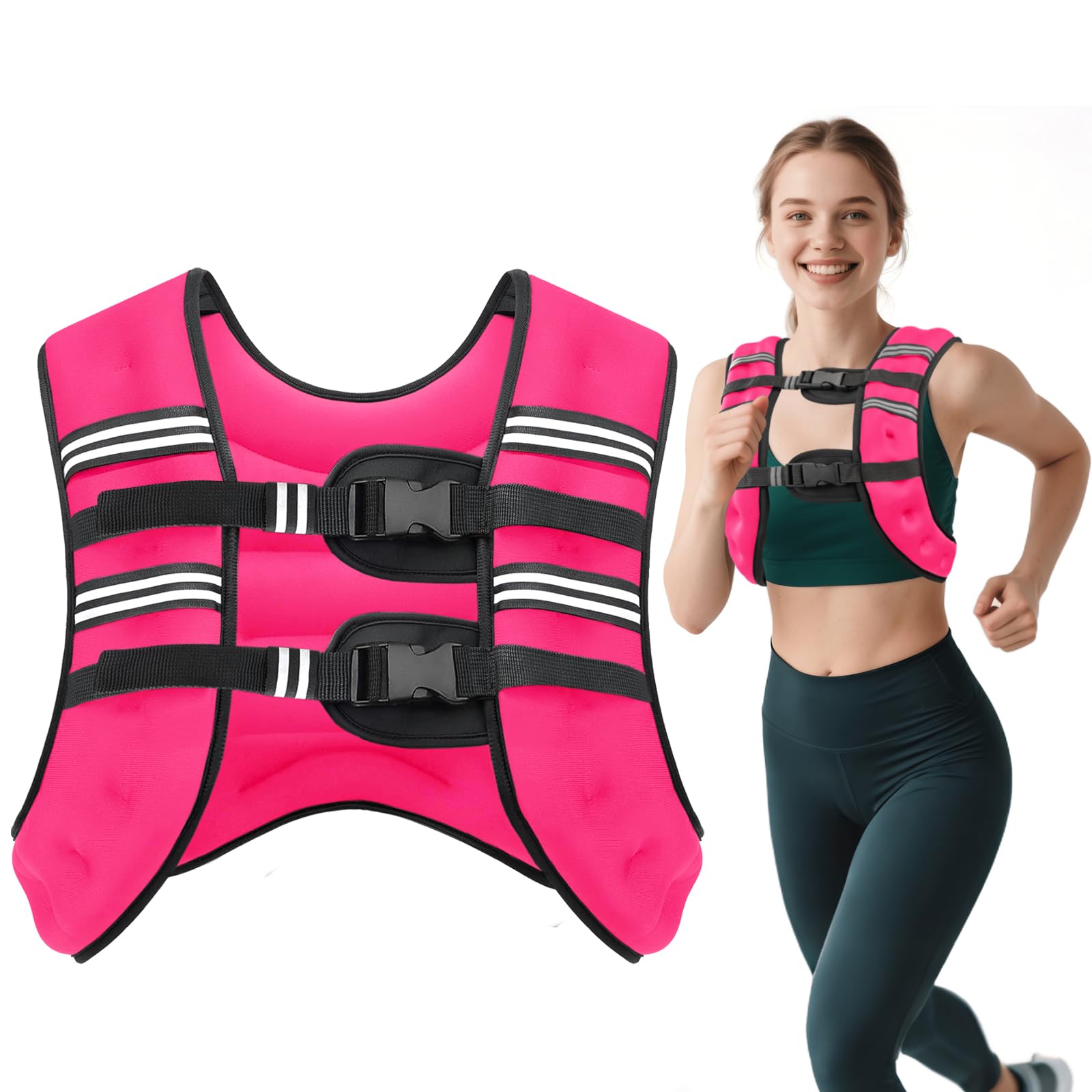 Ragebby Weighted Vest, 20lbs Vest for Men Women with Reflective Stripe, Body Weight Vests Adjustable for Workout, Strength Training, Running, Fitness, Muscle Building, Weight Loss（Pink) Image