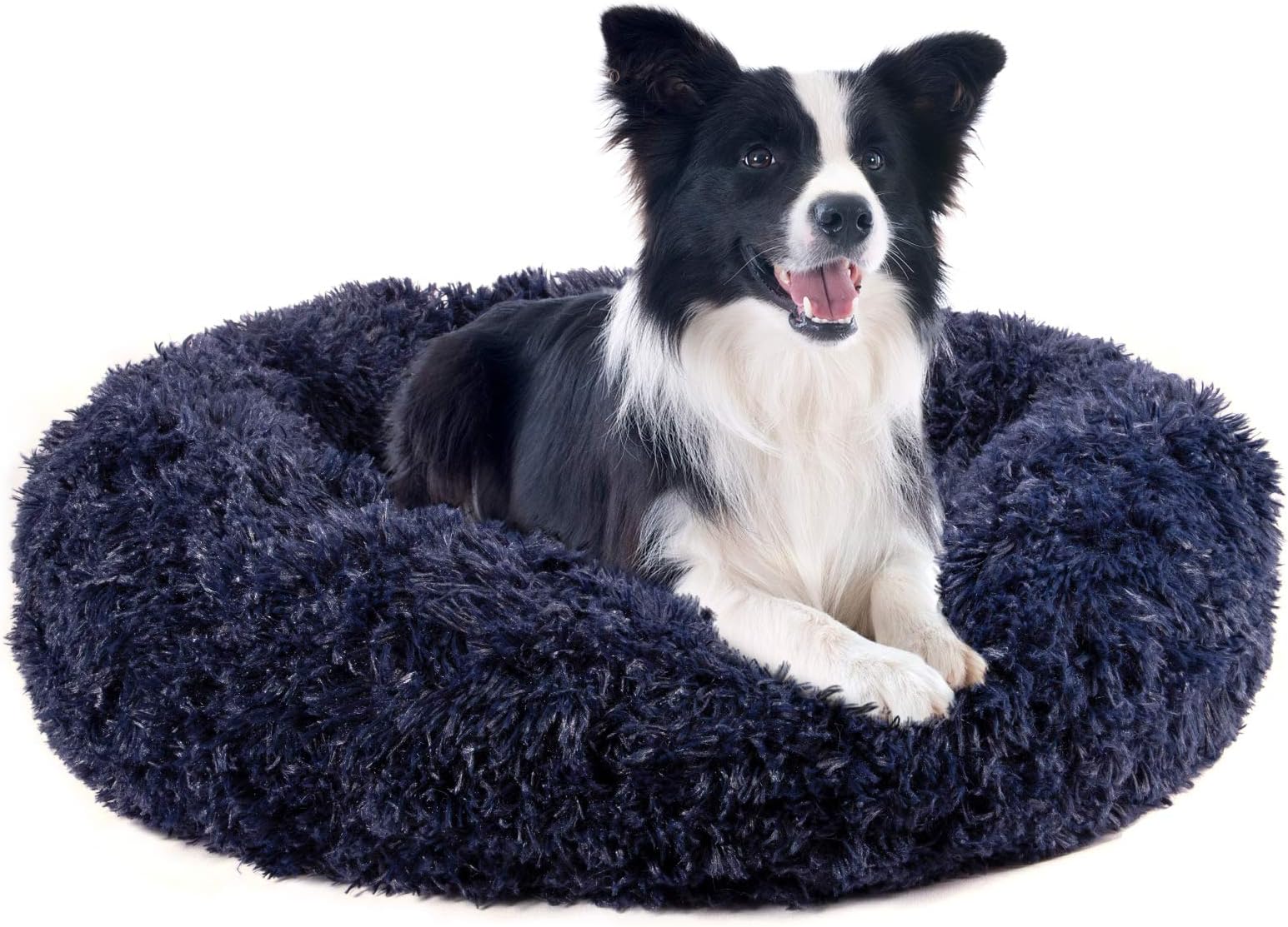 AIPERRO Dog Bed for Small Medium Dogs, Donut Cuddler Fur Round Pet Bed Soft Plush Fluffy Indoor Calming Cat Bed, Anti-Slip & Anti-Anxiety, 16/20/23/30 Inch for Puppy and Kitties (30 inch, Dark Blue)