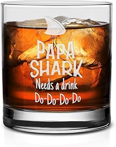 NeeNoNex Papa Shark Needs A Drink Do Do Do Do Whiskey Glass - Gift for New Dad