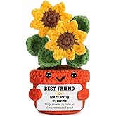 LuoHere Valentines Birthday Gifts for Women Friendship Christmas Friend Gifts for Woman Female Work Bestie BFF, Funny Friends Forever Inspirational Cheer Up Positive Card for Women Crochet Sunflower