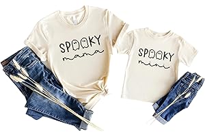LOTUCY Halloween Matching Mommy and Me Shirts Cute Spooky Mama Spooky Mini Ghost Printed Shirt Fall T Shirts Tops