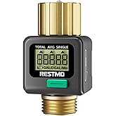 RESTMO Water Flow Meter, Pure Brass Inlet & Outlet | 4 Measure Modes | Display Gallon/Liter Usage and Flow Rate | Ideal to Ou