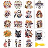 Peacoblue Day of the Dead Rub On Transfers for Craft, Transfer Sticker | 18 Sheets UV DTF Transfers, Waterproof Rub On Decals for Wood, Glass, Furniture, Tumblers & Home Decor Crafts