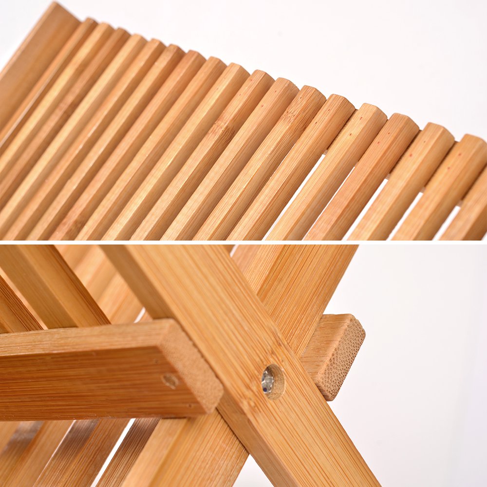 Natural Bamboo Dish Drying Rack, SZUAH Collapsible Dish Plate Drainer Rack, 2-Tier Dish Drying Holder, with 20 Slats, 17.5\