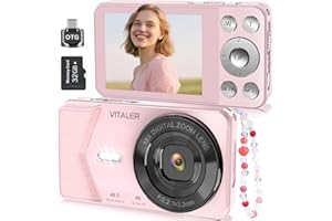 Vitaler Digital Camera, Autofocus 48MP 4K Camera for Photography with 32GB Card, Portable Compact Point and Shoot Digital Camera for Teens Adult Beginner Kids with Metal Shell, 2000 mAh Battery