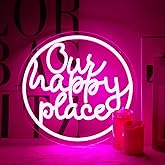 Our Happy Place Neon Sign Happy Place Neon Signs for Wall Decor,LED Signs for Bedroom Living Room Man Cave Home Bar Birthday Party Game Zone Decor Neon Classroom Signs