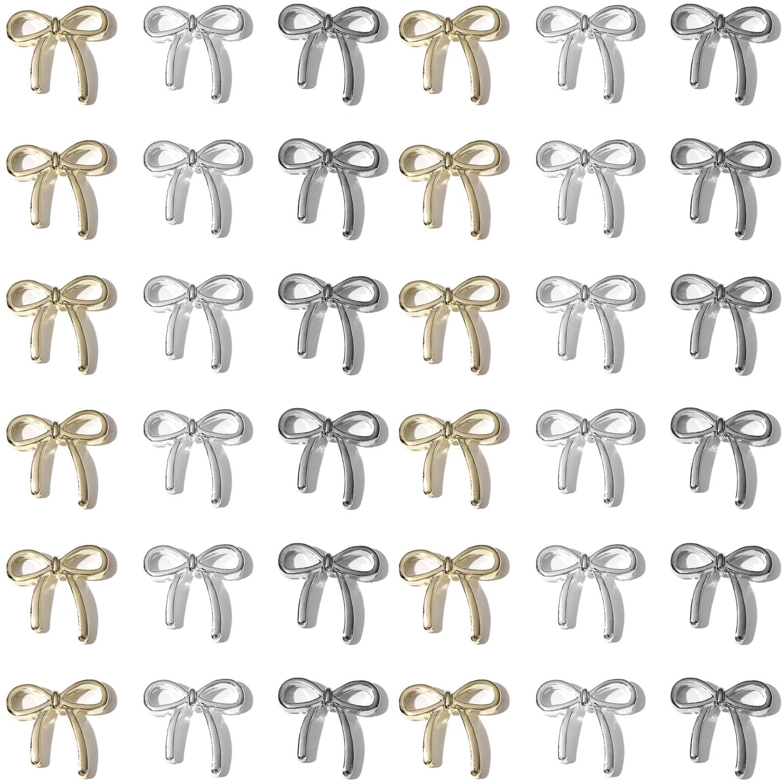 OTKARXUS Bow Nail Charms,90PCS Gold Silver Metal Nail Art Bows,Bowknot Bow Tie Nail Gems Alloy Nail Art Decorations Supplies for Women Girls Manicure Design DIY Crafts (C Gold & Silver)