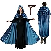 Niurui Renaissance Hooded Cape with Vintage Belt Medieval Cloak for Women and Men Hobbit Halloween Costume