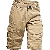 Mylldey Men's Cargo Shorts 3/4 Relaxed Fit Mens Running Shorts 7 Pockets Elastic Waist Cotton Hiking Shorts