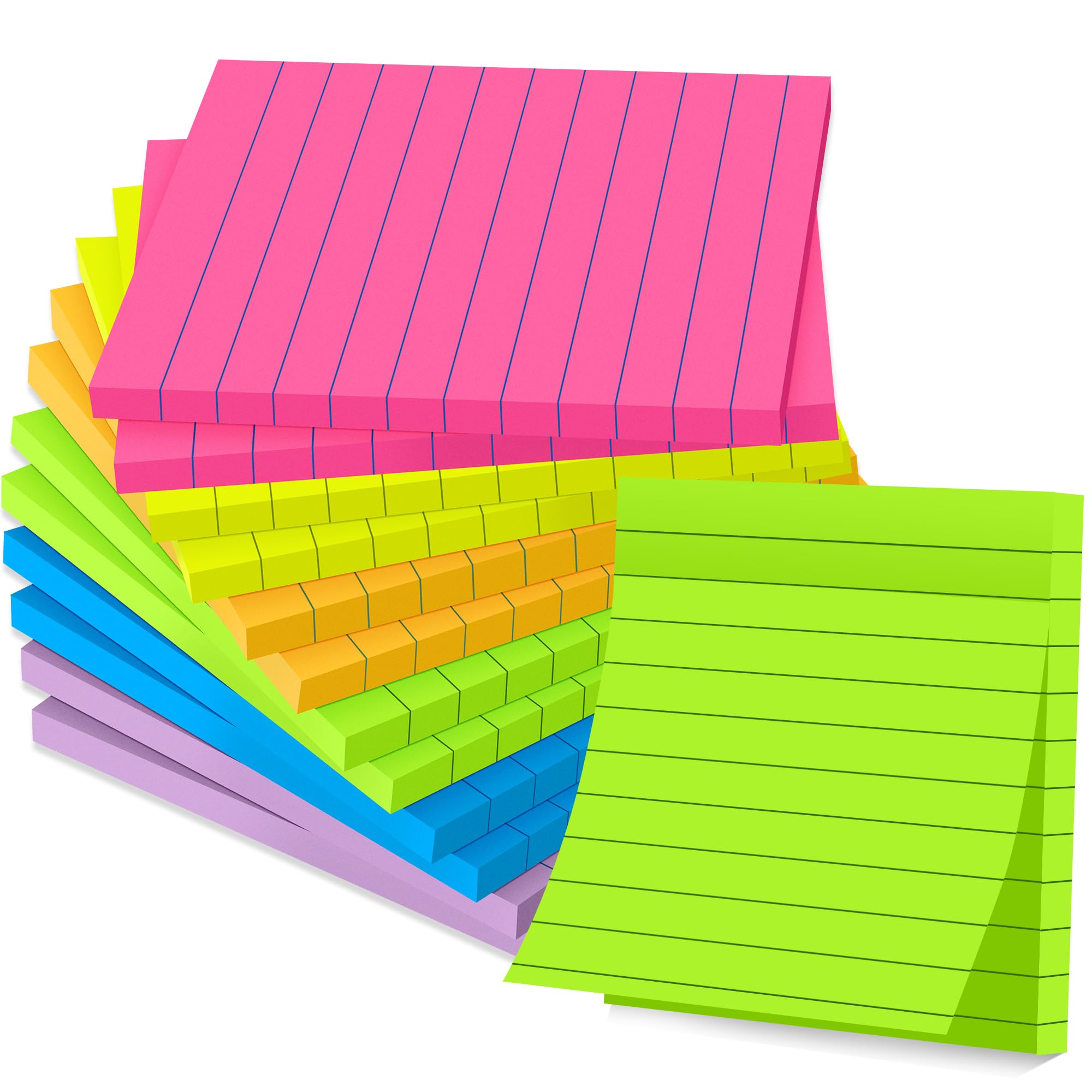 Photo 1 of (12 Pads) Lined Sticky Notes 4x4 in Post, 6 Bright Colors with Lines Self-Stick Note Pads it, Strong Adhesive, 46 Sheets/Pad, 552 Sheets in Total