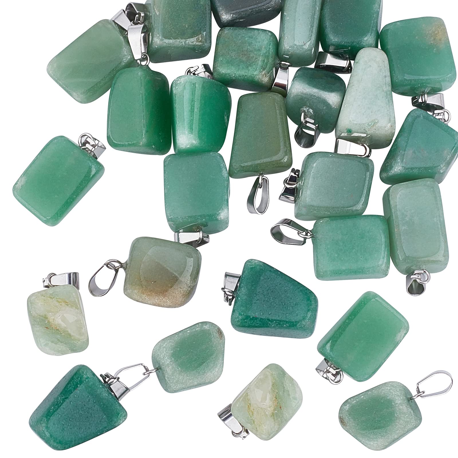 UNICRAFTALE 24pcs Natural Green Aventurine Pendants with Stainless Steel Snap On Bails Gemstone Pendant Quartz Charms Large Hole Pendant for Women DIY Necklaces Jewelry Making, Hole 3x7.5mm