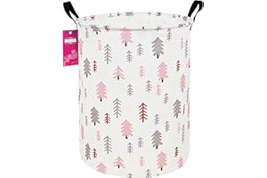 INGHUA Laundry Hamper Large Canvas Fabric Lightweight Storage Basket/Toy Organizer/Dirty Clothes Collapsible Waterproof for College Dorms, Boys and Girls Bedroom,Bathroom(Pink pine tree)