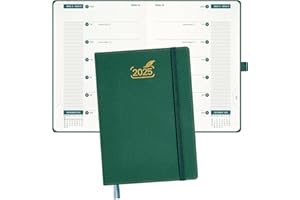 BEZEND 2025 Weekly Planner with 2 Columns & Monthly Tabs 6" x 8.5" - Agenda 2025 Calendar Book with Pen Holder, Pocket & Tear-off Page Corner, PU Leather Hardcover - Evergreen