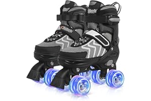 Nattork Kids Roller Skates for Boys & Girls, 4 Size Adjustable Rollerskates with Light Up Wheels for Teens Beginners Outdoor Sports, Birthday Gift for Toddler