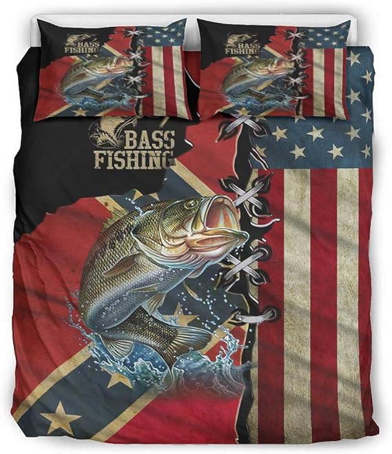 Bass Fishing ThreePiece Bed Set Warmth Bedspreads Easy