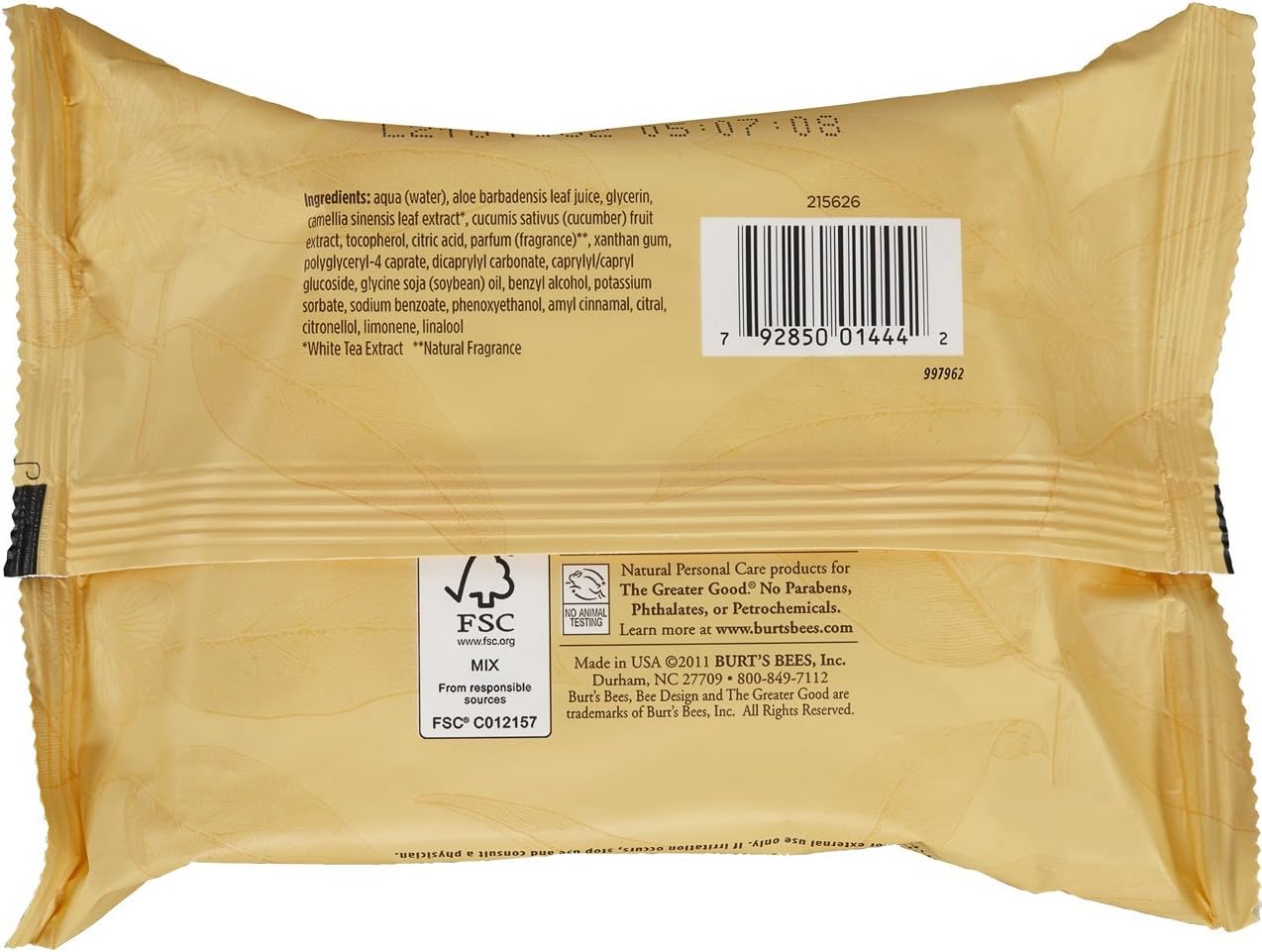 Burt's Bees Facial Cleansing Towelettes for Normal Skin with White Tea Extract, 60 Count: Beauty
