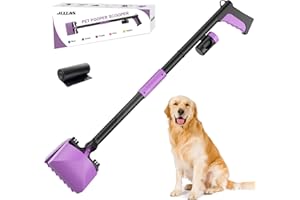 JELLAS 32 Inch Pooper Scooper for Dogs and Cats - Portable Dog Poop Scooper with Foldable Long Handle, Includes Bag and Attachment - Ideal for Large & Small Dogs (Purple)