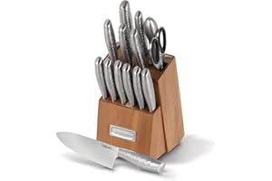 Cuisinart HHC-15AMC Bloc à couteaux japonais 15 pièces en acier inoxydable Finition martelée à la main