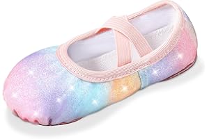 Comfyouth Ballet Shoes for Girls Toddler Glitter Dance Shoes Split Sole Ballet Flats Kids Ballet Slippers with Elastic Crossb