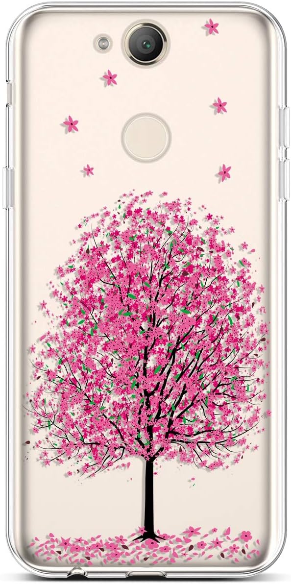 PHEZEN Sony Xperia XA2 Case Clear Cute Art Design Girl Women Soft Flexible TPU Silicone Case Rubber Skin Shockproof Transparent Slim TPU Bumper Cover Phone Case for Sony Xperia XA2,Pink Cherry Tree