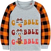 CM-Kid Toddler Girls Thanksgiving Shirt Turkey Gobble Thankful Vibes Orange Plaid Long Sleeve Tshirt Tops 2-7 Years