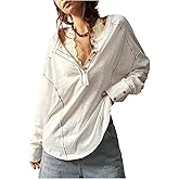 SHENHE Women's Oversized Sweatshirt Long Sleeve Button Up Henley Neck Tunic Top Pullover