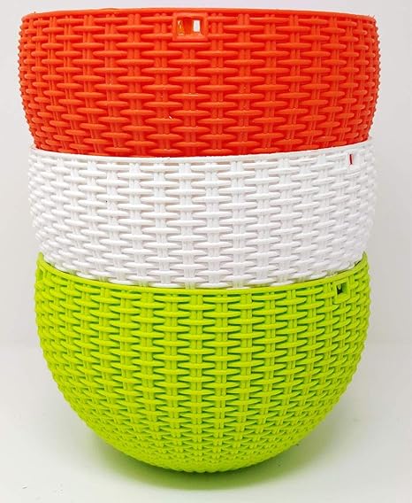Oshi Greens Plastic Flower Pot Basket With Hook Chain, Multicolour, B-22 cm, H-13 cm, 3 Pieces