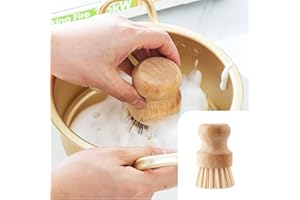 1 Pcs Wooden Dish Brushes Round Dish Scrubber Clean Pan and Vegetable Kitchen Sink Cleaning Nylon Fiber