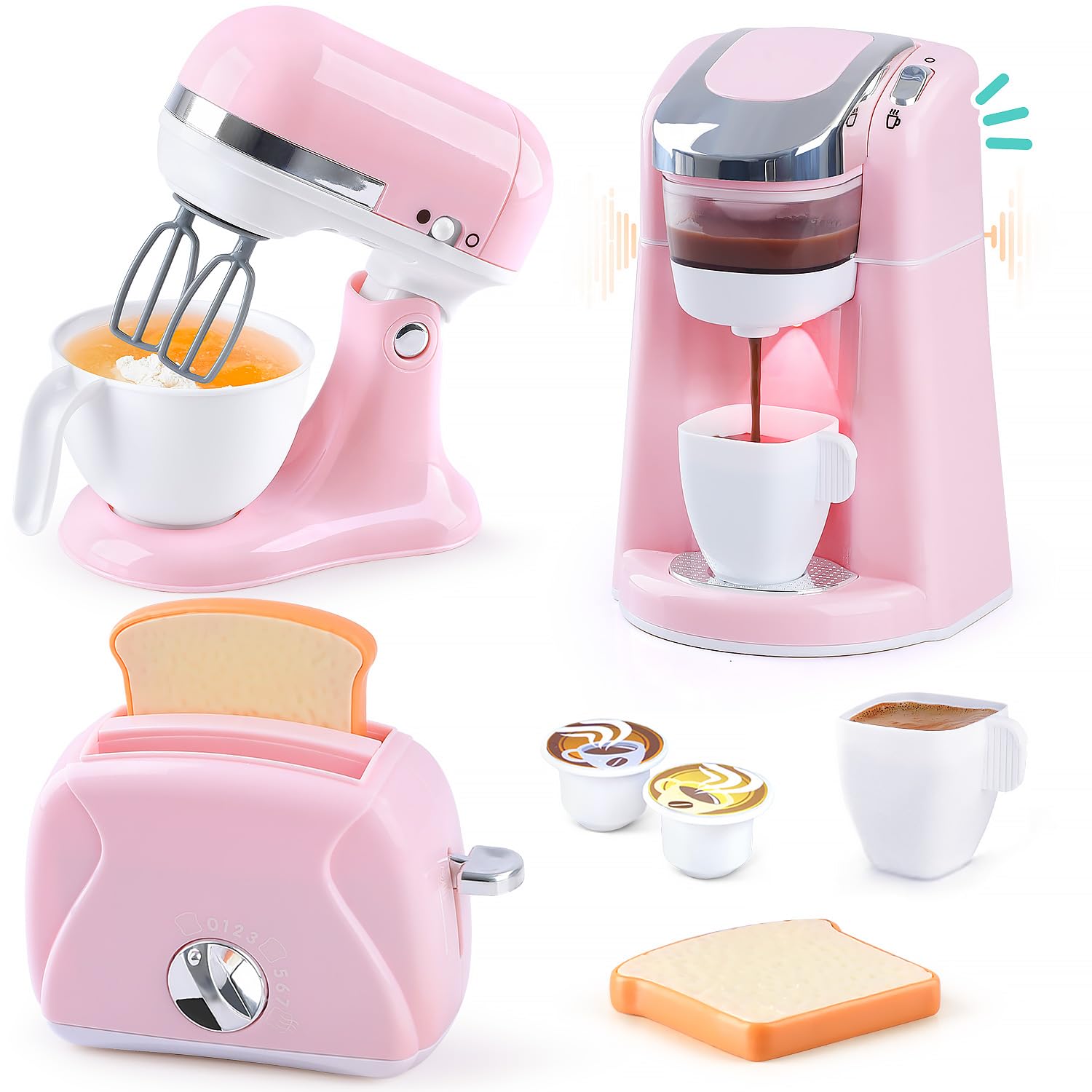 Photo 1 of **MISSING PARTS**Play Kitchen Appliances Toys - Kids Kitchen Playset Accessories, Pretend Play Toy Sets with Coffee Maker, Mixer, Toaster with Realistic Lights & Sounds, Gifts for Toddler Girls Ages 2 3 4 5 6 7