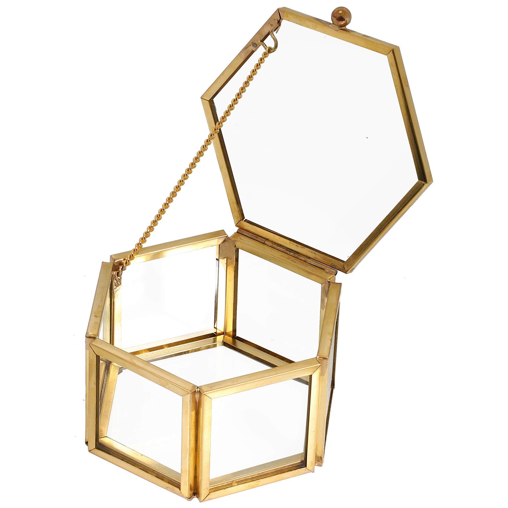 YYCFB Hexagon Transparent Glass Box Wedding Box Geometric Clear Glass Jewelry Box Jewelry Organizer Holder Tabletop Container Home Jewelry Storage