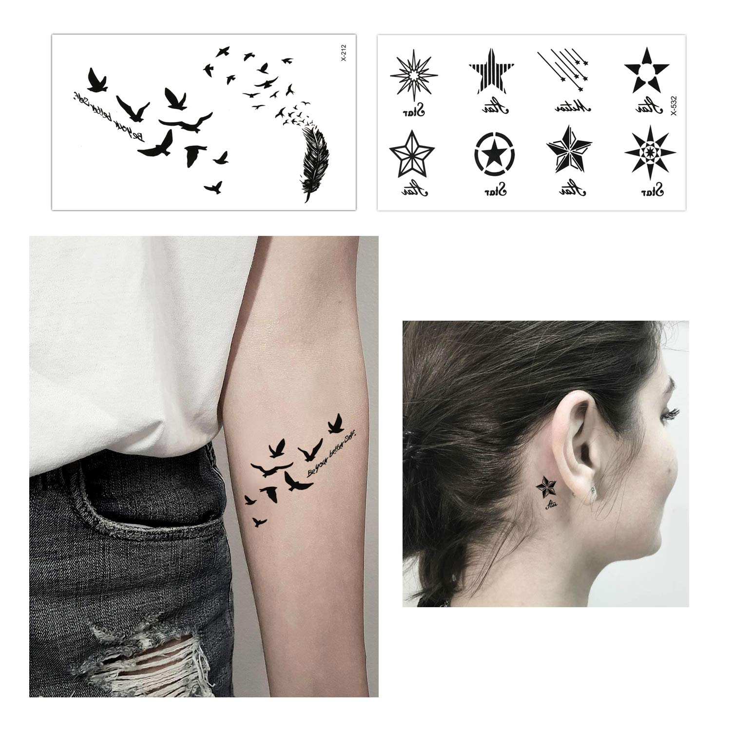 Adult Temporary Tattoos Konsait Temporary Tattoos for Adult Men Women Kids(30 Sheets