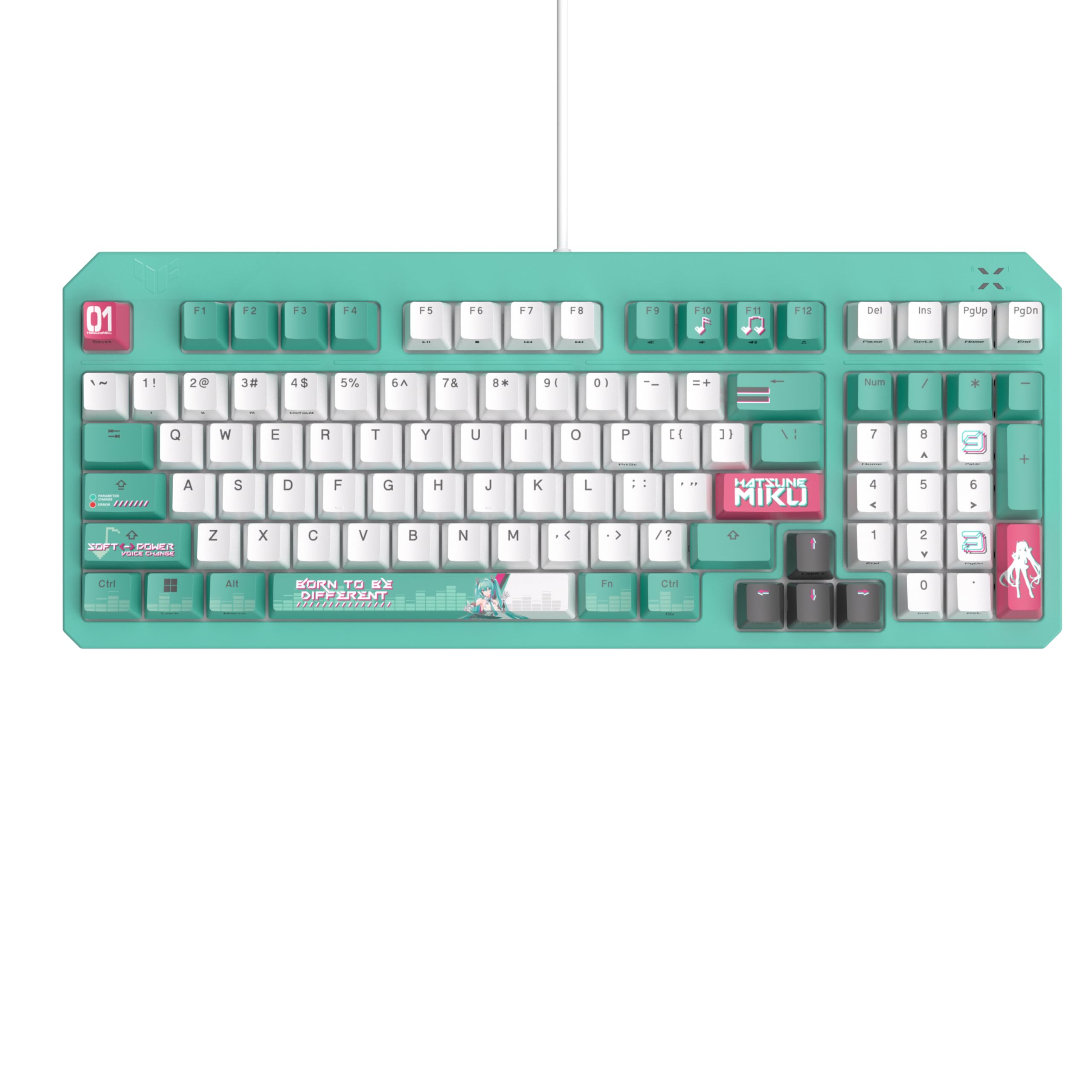 ASUS TUF Gaming K3 Gen II Hatsune Miku Edition Wired USB Gaming Keyboard – 97-Key Compact Layout, Optical-Mechanical RGB Switches, PBT Keycaps, Detachable Top Plate, IP57 Rated, PC/Mac Support - Aqua