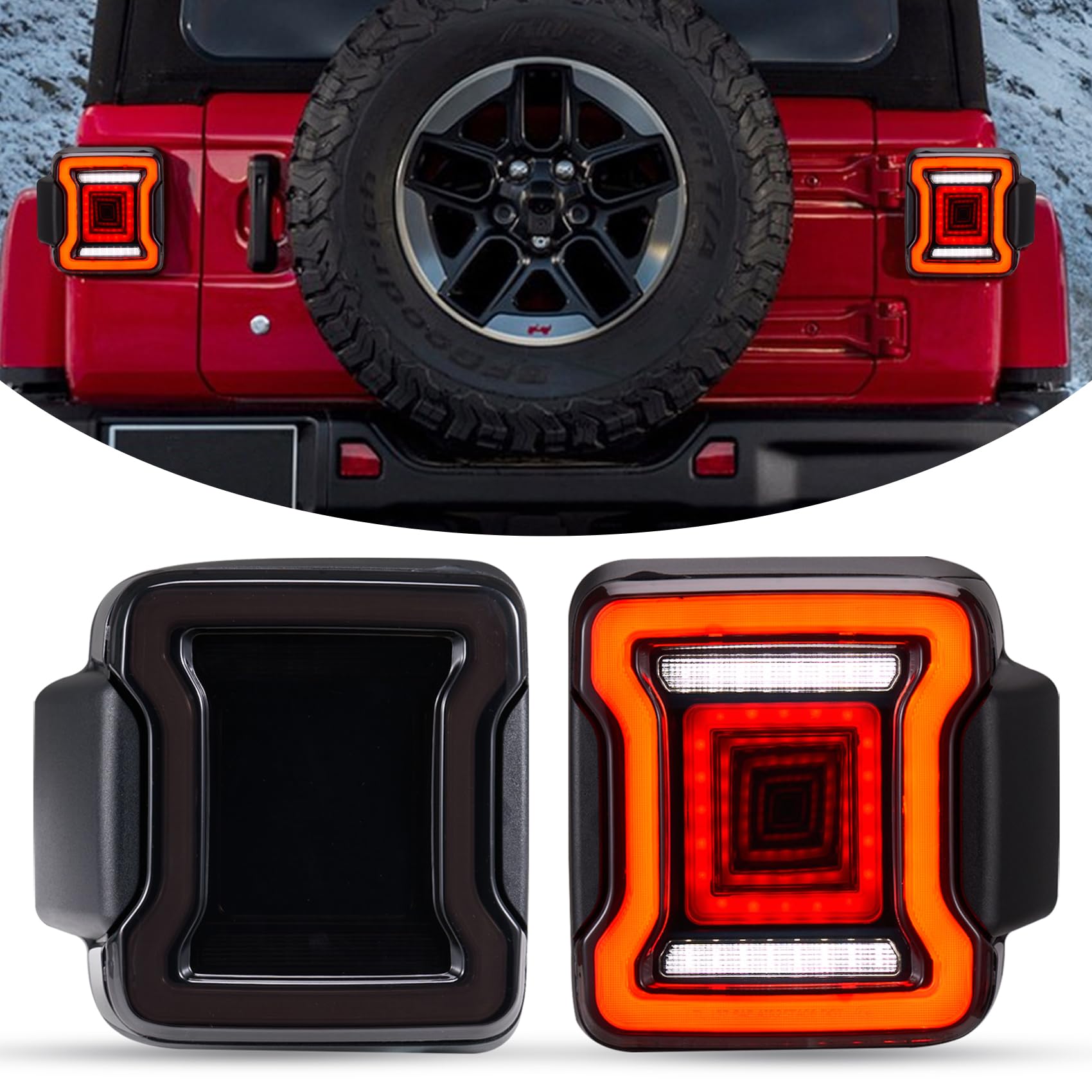 Photo 1 of Kiwi Master Smoked LED Tail Lights for 2018-2026 Jeep Wrangler JL/4xe Accessories Brake Light Reverse Light Turn Signal Light (Black Housing Smoke Lens), Pair