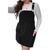 WDIRARA Women's Plus Size Corduroy Sleeveless Short Pinafore Overall Dress with Pocket